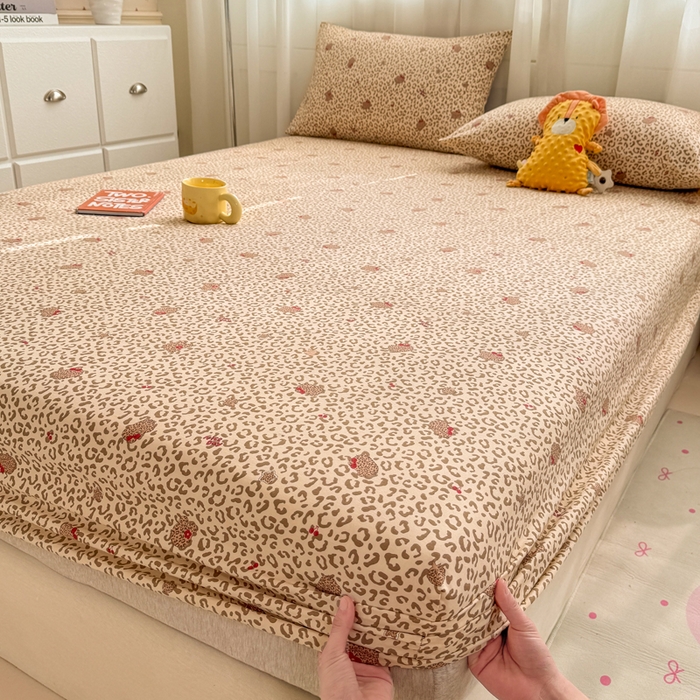 91家纺网 家纺一手货源 找家纺 一比一家纺 2026春夏新款A类仿棉单床笠床罩床笠单件 豹纹瞄咖