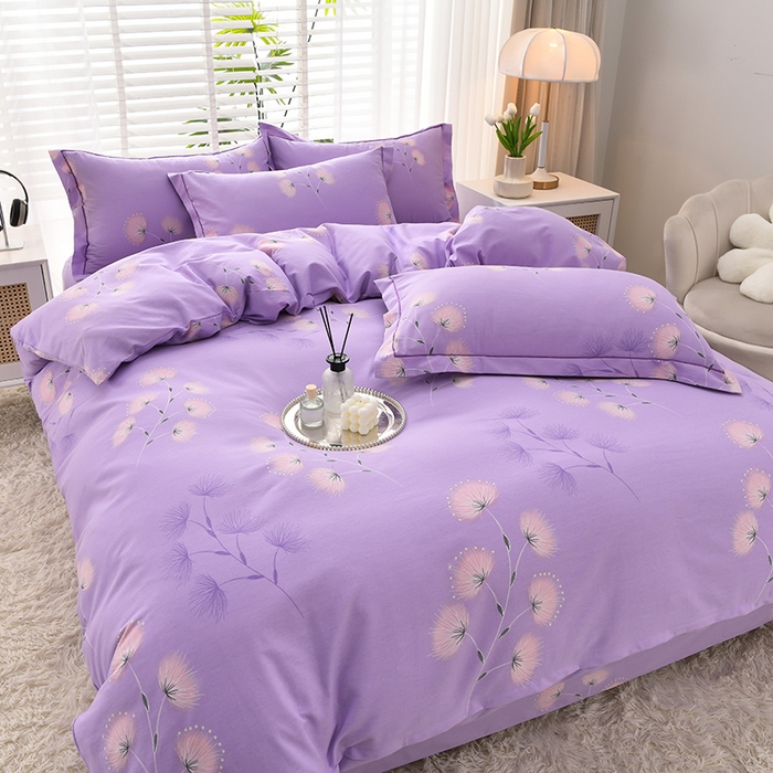 91家纺网 家纺一手货源 找家纺 董成龙 2026新款直播爆款加厚全棉活性磨毛四件套纯棉三件套 晚晴-紫