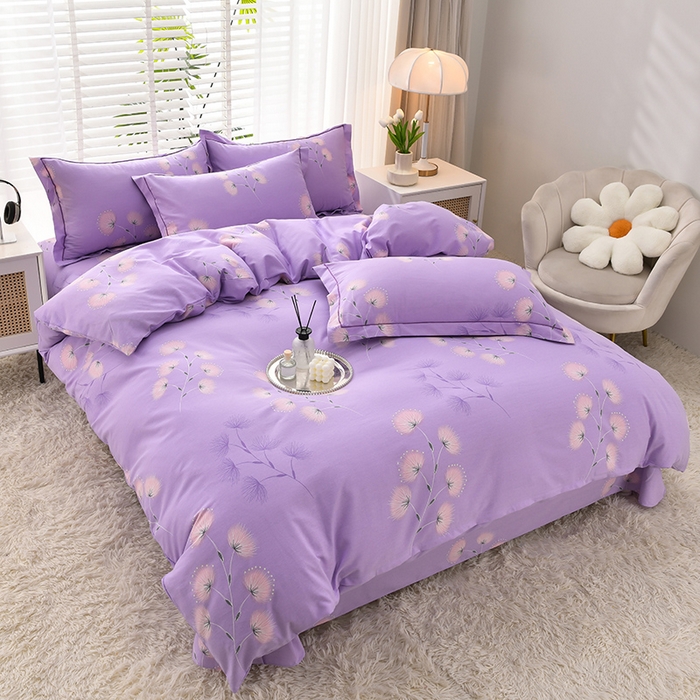 91家纺网 家纺一手货源 找家纺 董成龙 2026新款直播爆款加厚全棉活性磨毛四件套纯棉三件套 晚晴-紫