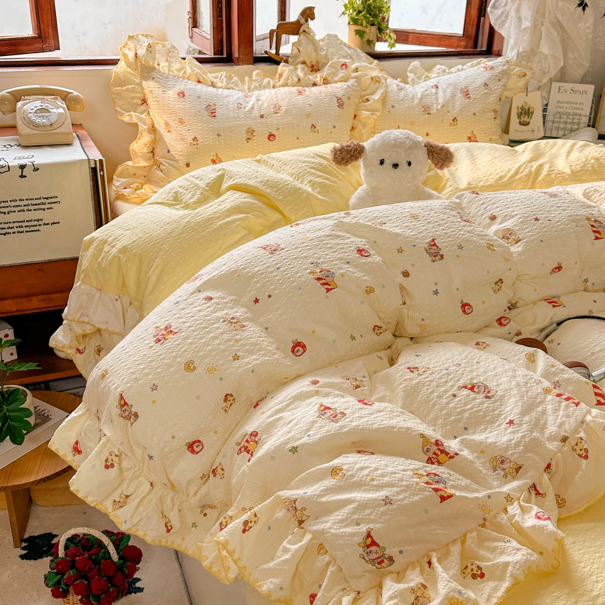 91家纺网 家纺一手货源 找家纺 梵克保罗 2026新款泡芙棉三角针被壳绣花边四件套 蜜语甜梦