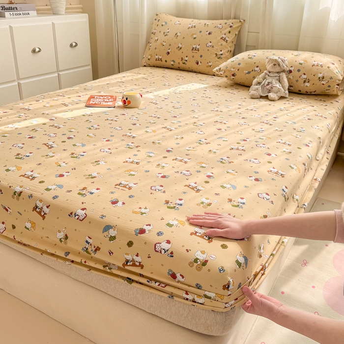 一比一家纺 2026春夏新款A类仿棉单床笠床罩床笠单件 奶萌喵咖