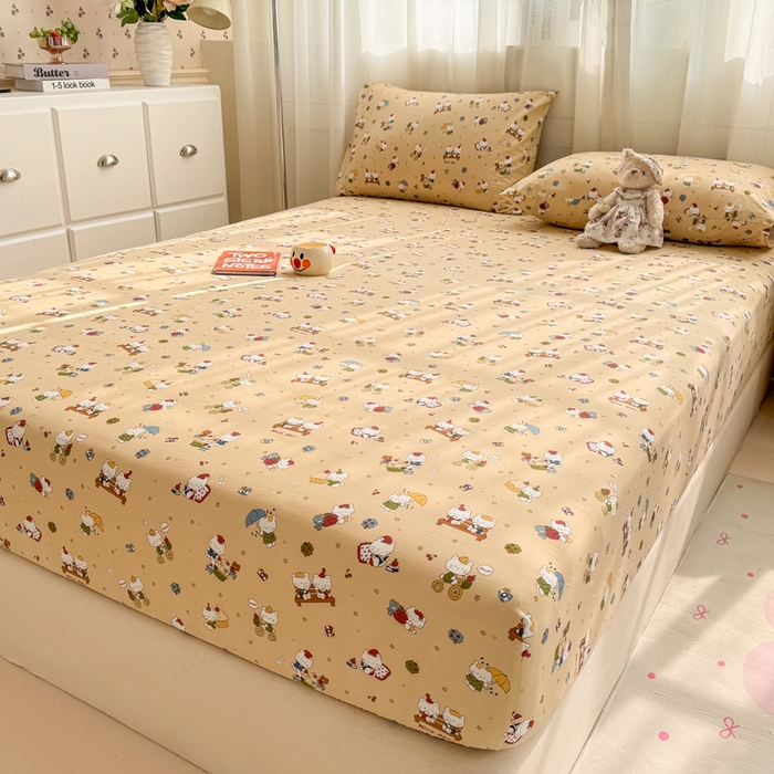 91家纺网 家纺一手货源 找家纺 一比一家纺 2026春夏新款A类仿棉单床笠床罩床笠单件 奶萌喵咖