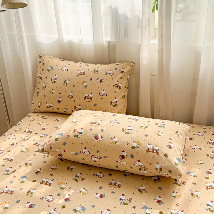 91家纺网 家纺一手货源 找家纺 一比一家纺 2026春夏新款A类仿棉单床笠床罩床笠单件 奶萌喵咖