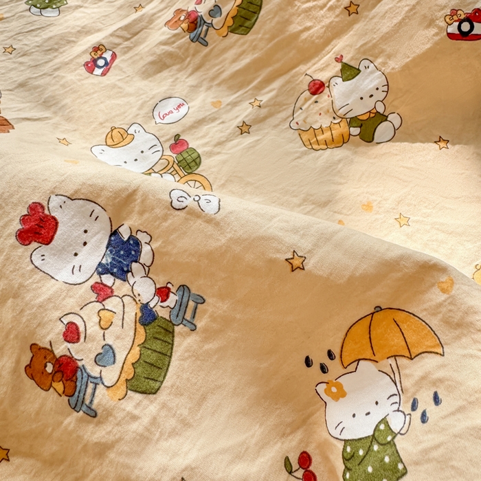 91家纺网 家纺一手货源 找家纺 一比一家纺 2026春夏新款A类仿棉单床笠床罩床笠单件 奶萌喵咖