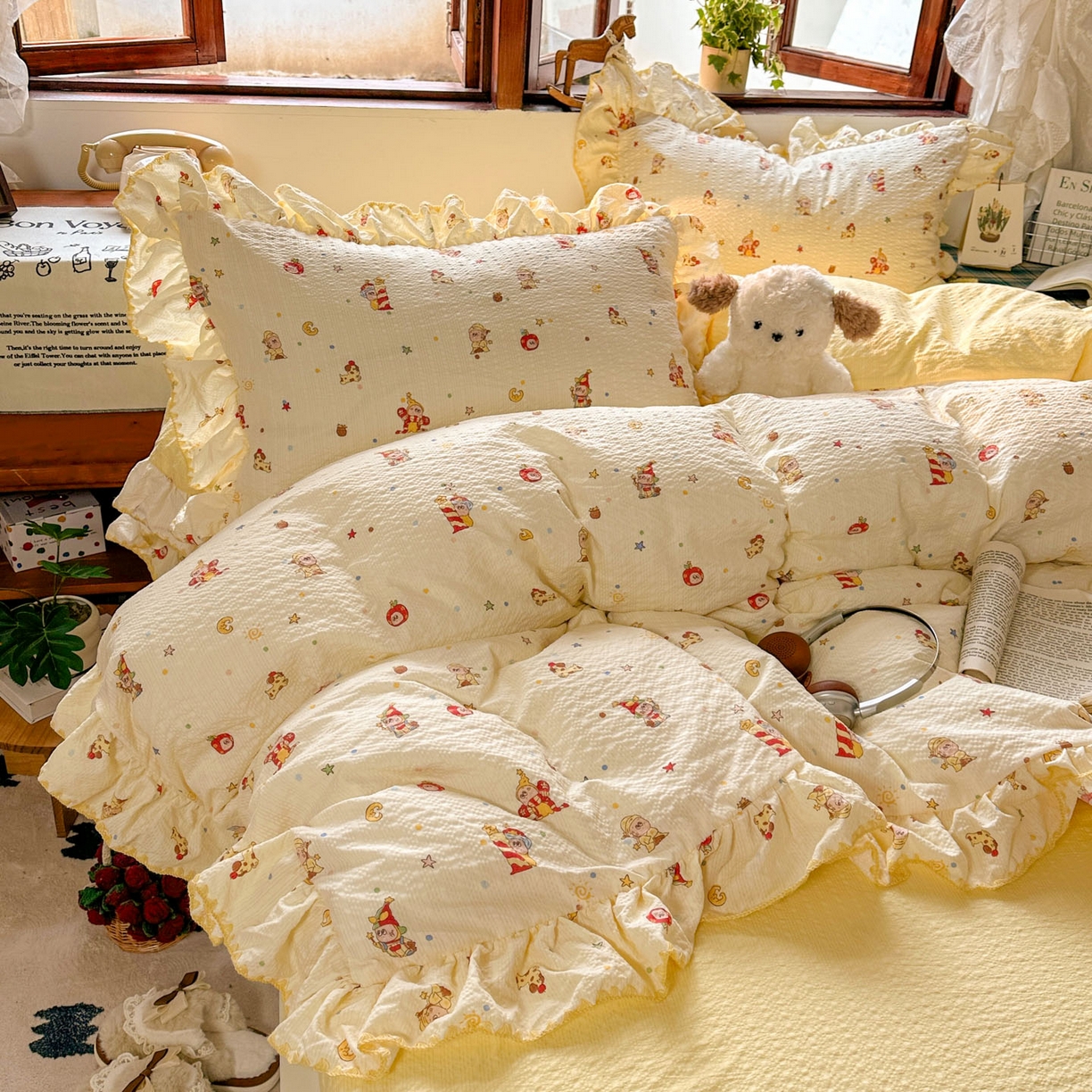 91家纺网 家纺一手货源 找家纺 梵克保罗 2026新款泡芙棉三角针被壳绣花边四件套 蜜语甜梦