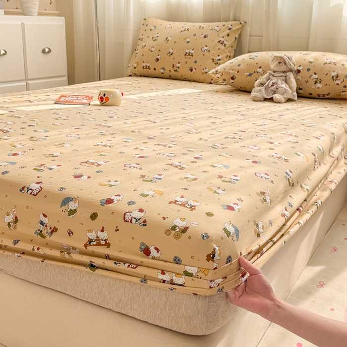 91家纺网 家纺一手货源 找家纺 一比一家纺 2026春夏新款A类仿棉单床笠床罩床笠单件 奶萌喵咖