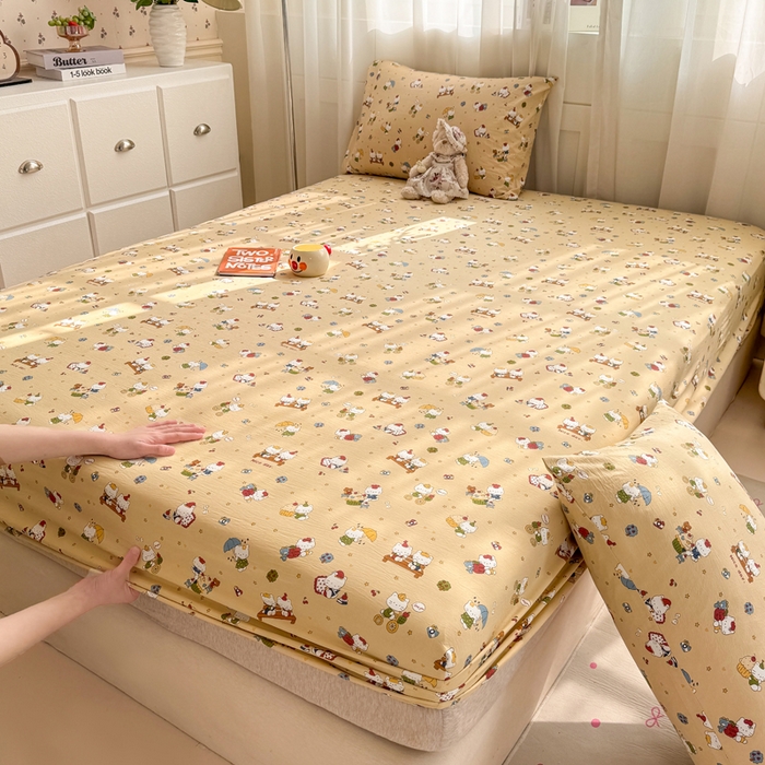 91家纺网 家纺一手货源 找家纺 一比一家纺 2026春夏新款A类仿棉单床笠床罩床笠单件 奶萌喵咖