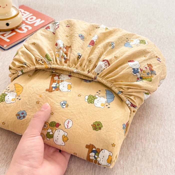 91家纺网 家纺一手货源 找家纺 一比一家纺 2026春夏新款A类仿棉单床笠床罩床笠单件 奶萌喵咖