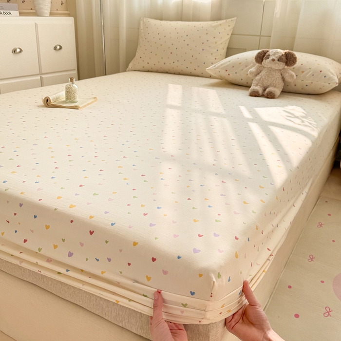 91家纺网 家纺一手货源 找家纺 一比一家纺 2026春夏新款A类仿棉单床笠床罩床笠单件 五彩斑斓