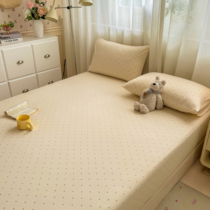 91家纺网 家纺一手货源 找家纺 一比一家纺 2026春夏新款A类仿棉单床笠床罩床笠单件 小波点