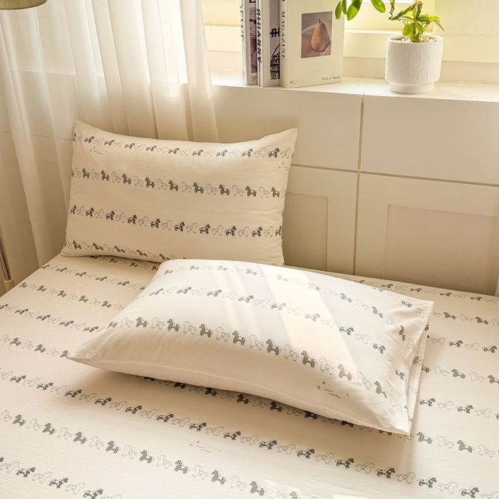 91家纺网 家纺一手货源 找家纺 一比一家纺 2026春夏新款A类仿棉单床笠床罩床笠单件 小木马