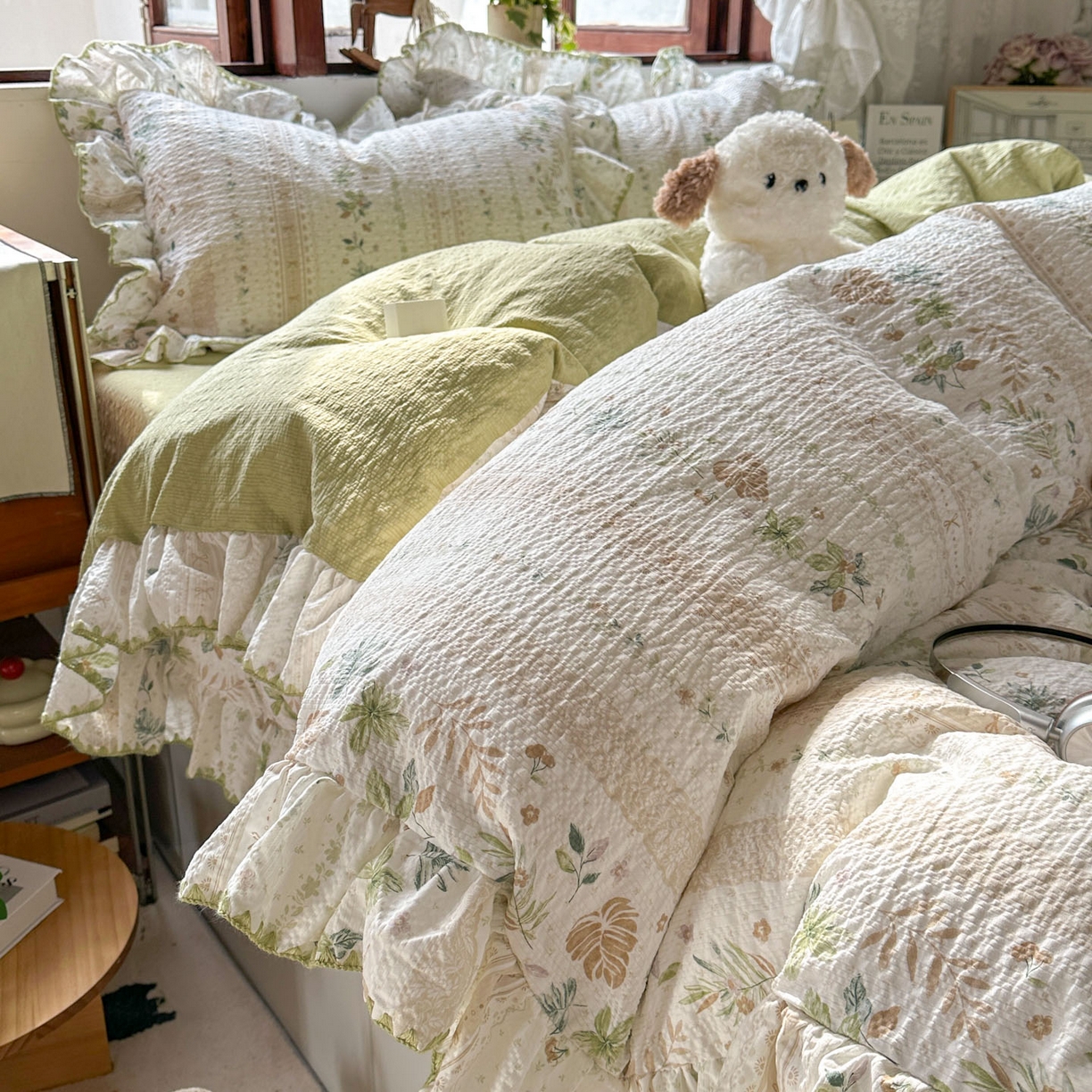 梵克保罗 2026新款泡芙棉三角针被壳绣花边四件套 青野花信