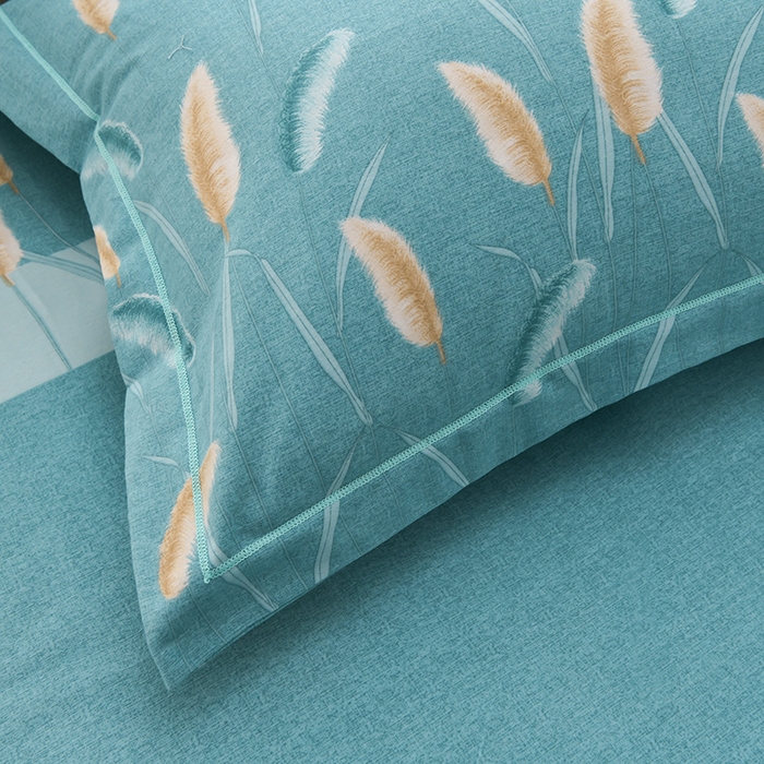 91家纺网 家纺一手货源 找家纺 董成龙 2026新款直播爆款加厚全棉活性磨毛四件套纯棉三件套 相思叶-蓝