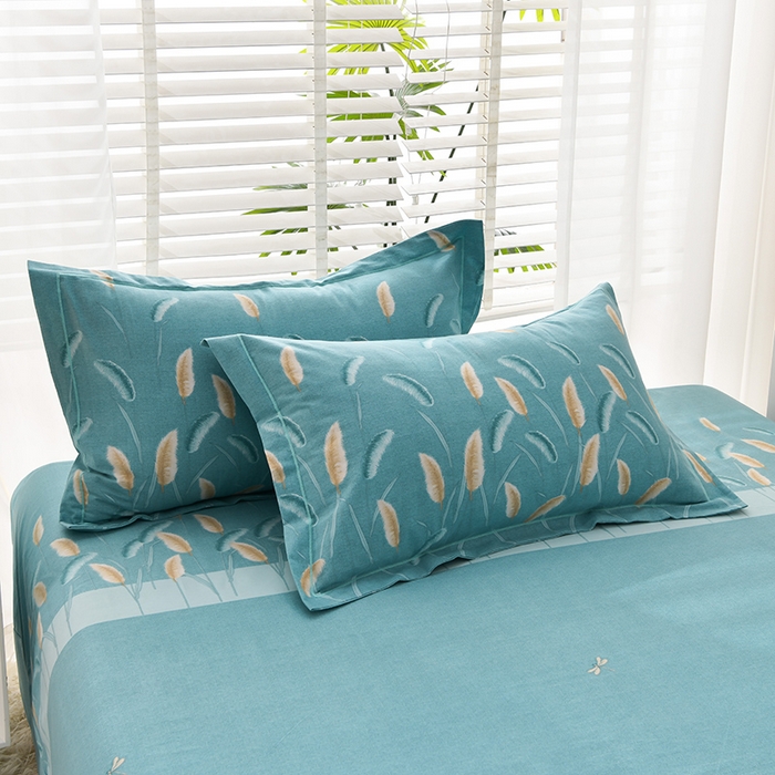 91家纺网 家纺一手货源 找家纺 董成龙 2026新款直播爆款加厚全棉活性磨毛四件套纯棉三件套 相思叶-蓝