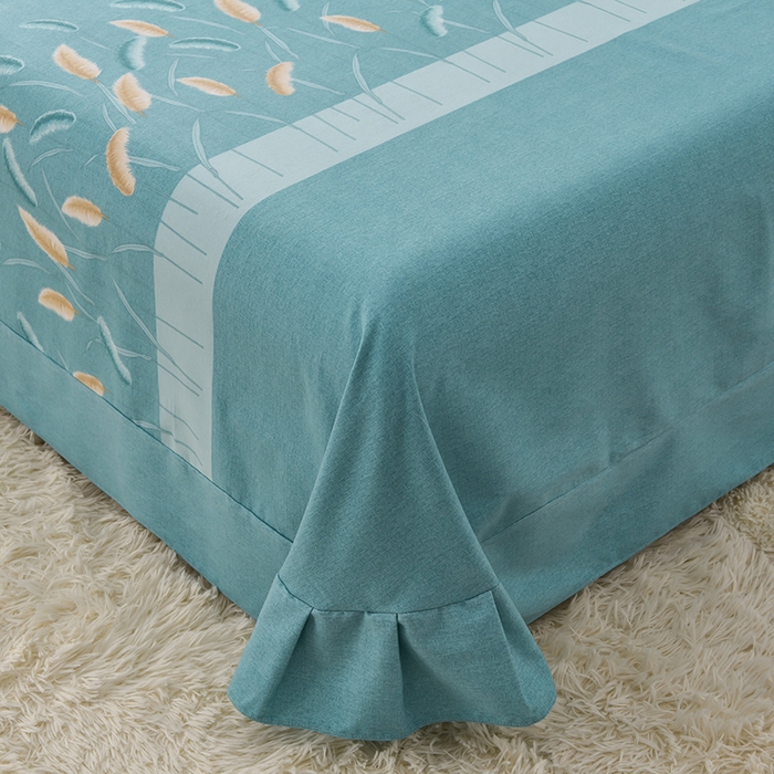 91家纺网 家纺一手货源 找家纺 董成龙 2026新款直播爆款加厚全棉活性磨毛四件套纯棉三件套 相思叶-蓝