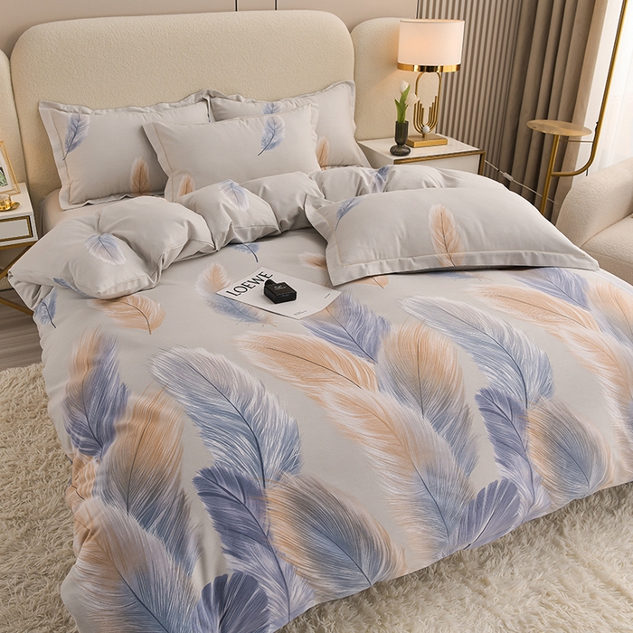 91家纺网 家纺一手货源 找家纺 董成龙 2026新款直播爆款加厚全棉活性磨毛四件套纯棉三件套 香染-灰