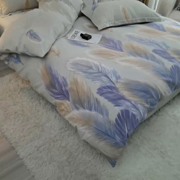 91家纺网 家纺一手货源 找家纺 董成龙 2026新款直播爆款加厚全棉活性磨毛四件套纯棉三件套 香染-灰