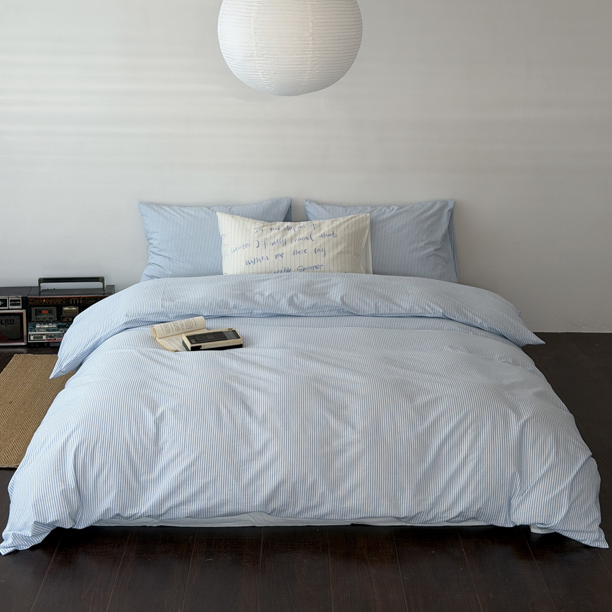 91家纺网 家纺一手货源 找家纺 （总）艾沁家纺 2026新款全棉色织水洗棉简约条纹四件套-济州岛