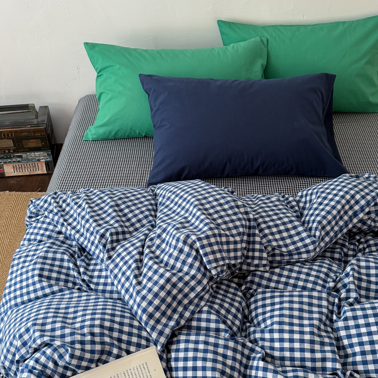 91家纺网 家纺一手货源 找家纺 （总）艾沁家纺 2026新款全棉色织水洗棉简约格子四件套-格律