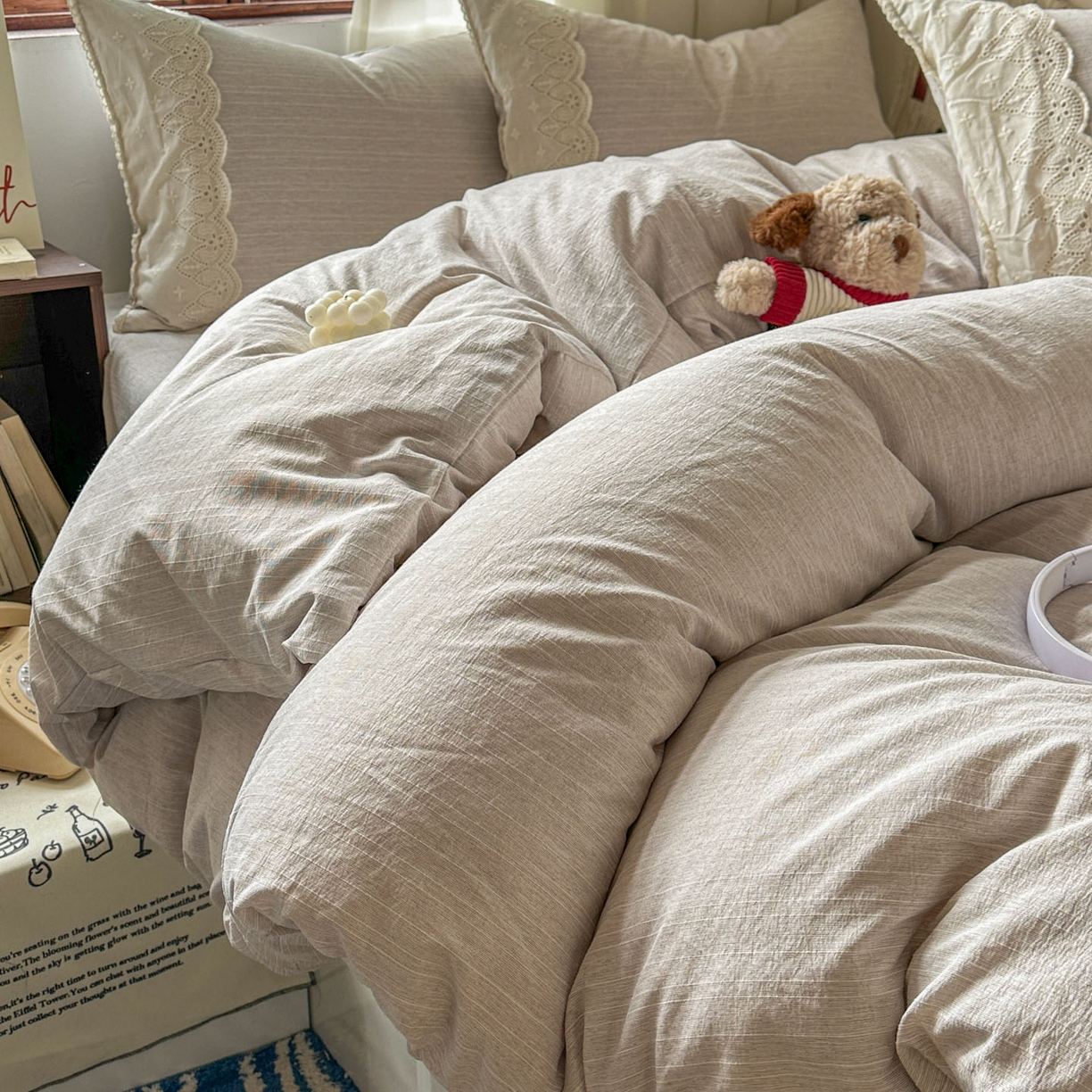 梵克保罗 2026新款色织提花镂空纯色四件套 杏仁暖咖