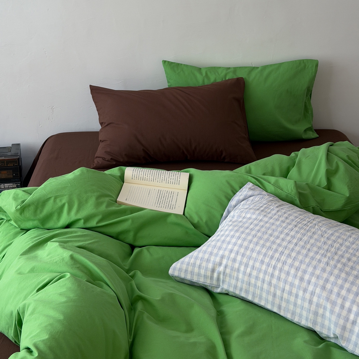 91家纺网 家纺一手货源 找家纺 （总）艾沁家纺 2026新款40S全棉水洗棉撞色四件套-青巧