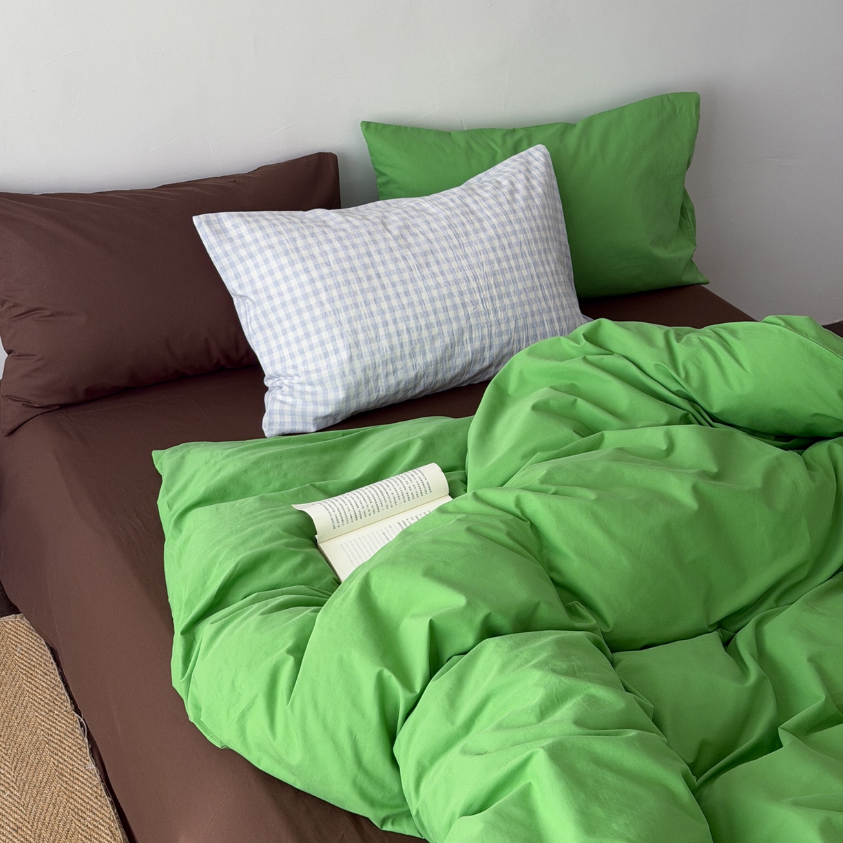 91家纺网 家纺一手货源 找家纺 （总）艾沁家纺 2026新款40S全棉水洗棉撞色四件套-青巧