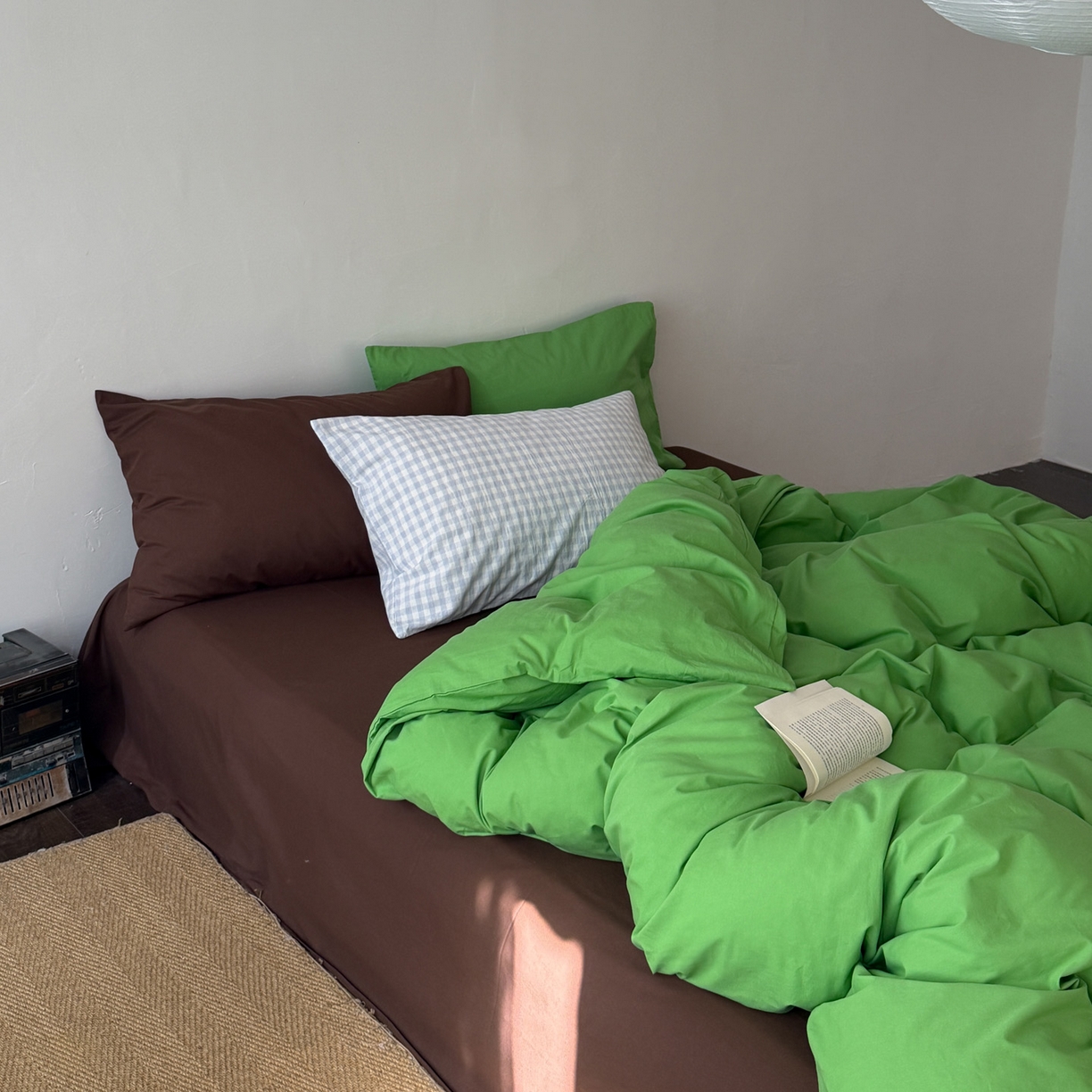 91家纺网 家纺一手货源 找家纺 （总）艾沁家纺 2026新款40S全棉水洗棉撞色四件套-青巧