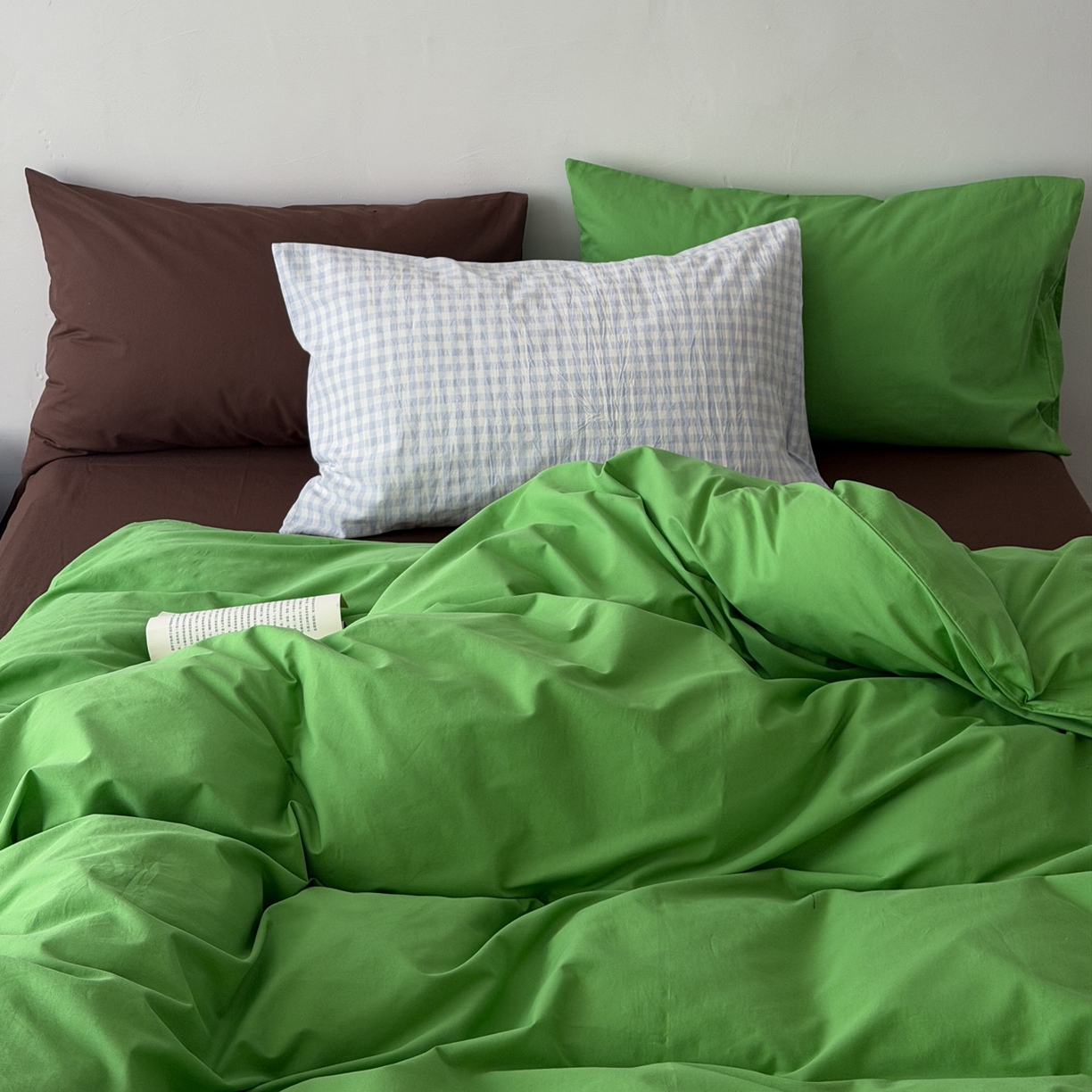 91家纺网 家纺一手货源 找家纺 （总）艾沁家纺 2026新款40S全棉水洗棉撞色四件套-青巧