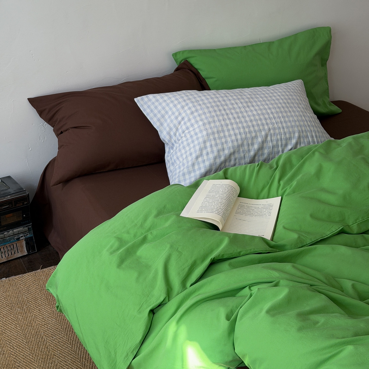 91家纺网 家纺一手货源 找家纺 （总）艾沁家纺 2026新款40S全棉水洗棉撞色四件套-青巧