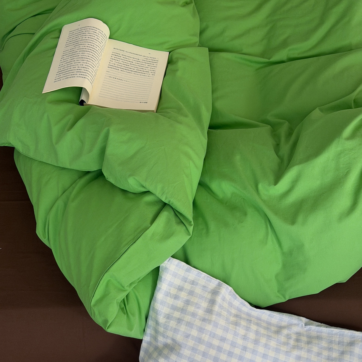 91家纺网 家纺一手货源 找家纺 （总）艾沁家纺 2026新款40S全棉水洗棉撞色四件套-青巧