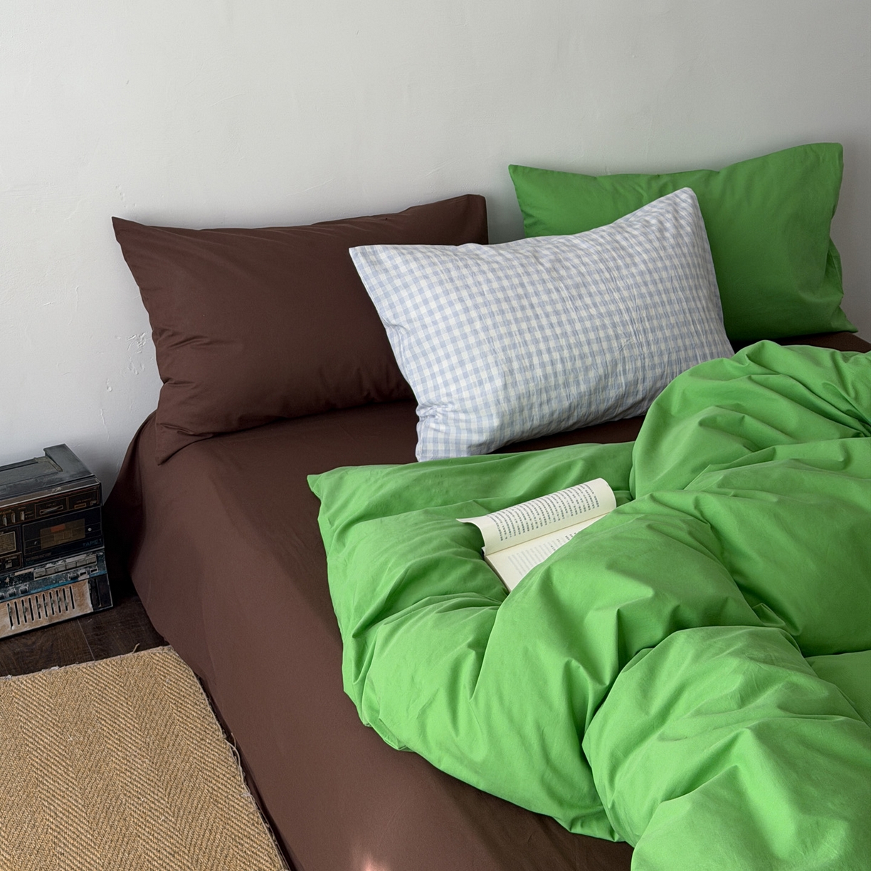 91家纺网 家纺一手货源 找家纺 （总）艾沁家纺 2026新款40S全棉水洗棉撞色四件套-青巧