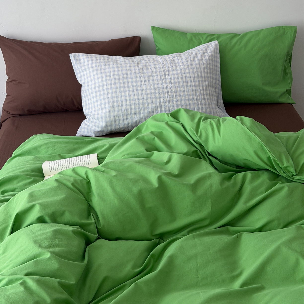 91家纺网 家纺一手货源 找家纺 （总）艾沁家纺 2026新款40S全棉水洗棉撞色四件套-青巧