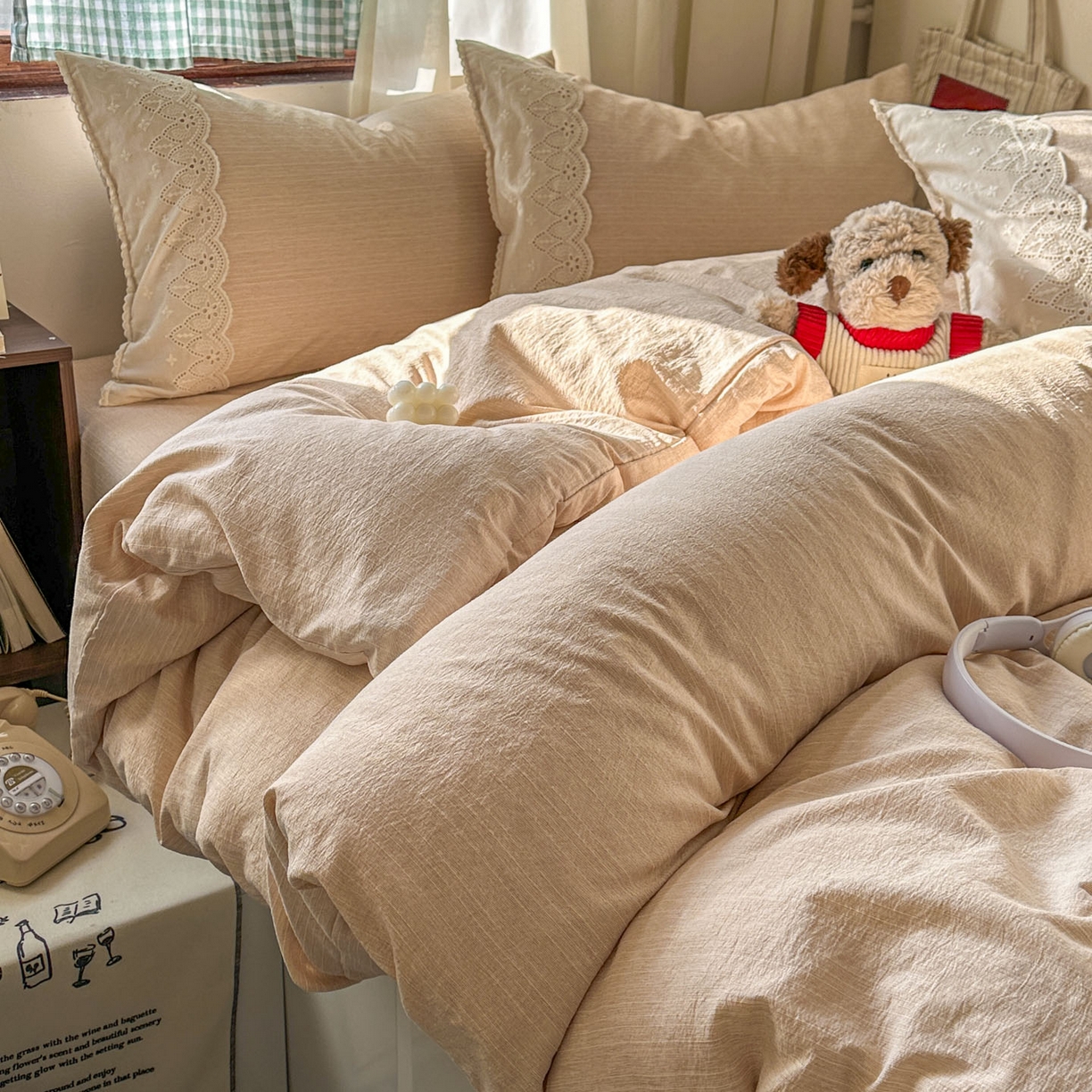 梵克保罗 2026新款色织提花镂空纯色四件套 夕雾桃