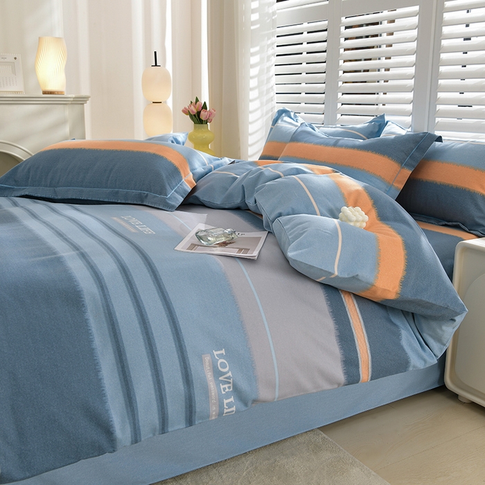 91家纺网 家纺一手货源 找家纺 董成龙 2026新款直播爆款加厚全棉活性磨毛四件套纯棉三件套 格兰特-蓝