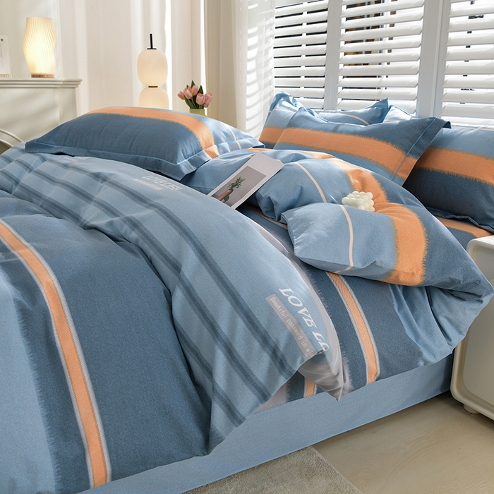 91家纺网 家纺一手货源 找家纺 董成龙 2026新款直播爆款加厚全棉活性磨毛四件套纯棉三件套 格兰特-蓝