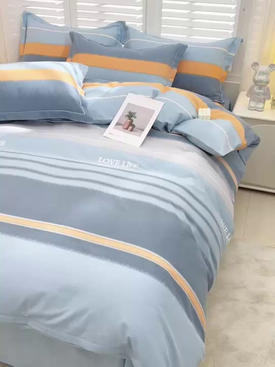 91家纺网 家纺一手货源 找家纺 董成龙 2026新款直播爆款加厚全棉活性磨毛四件套纯棉三件套 格兰特-蓝