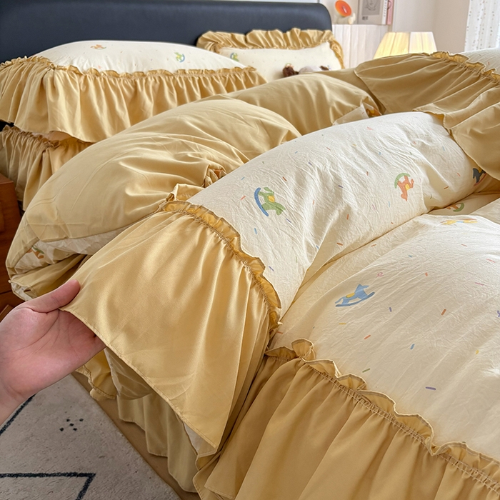 （总）梵克保罗 2026新款韩系古法韩国水洗棉云感棉法式浪漫大花边床盖四件套