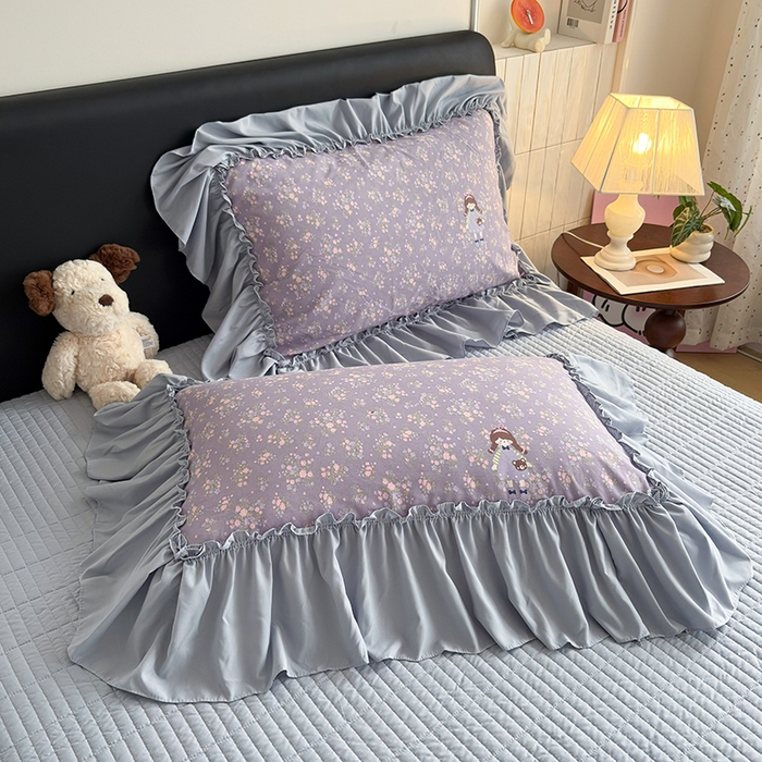 梵克保罗 2026新款韩系古法韩国水洗棉云感棉法式浪漫大花边床盖四件套 薰衣草女孩