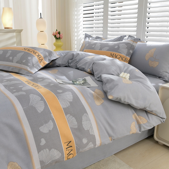 91家纺网 家纺一手货源 找家纺 董成龙 2026新款直播爆款加厚全棉活性磨毛四件套纯棉三件套 秋枫-灰