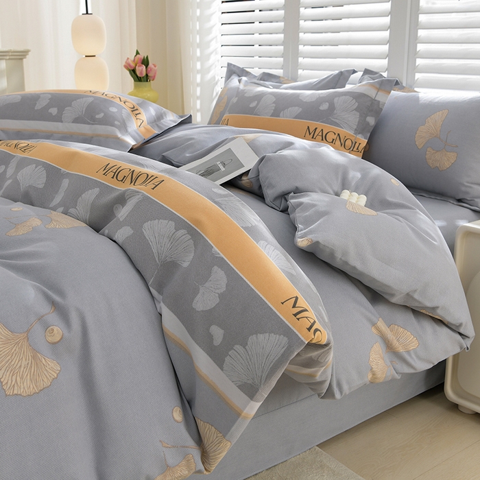 91家纺网 家纺一手货源 找家纺 董成龙 2026新款直播爆款加厚全棉活性磨毛四件套纯棉三件套 秋枫-灰