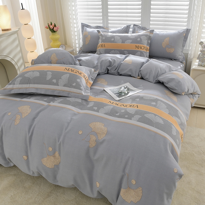 91家纺网 家纺一手货源 找家纺 董成龙 2026新款直播爆款加厚全棉活性磨毛四件套纯棉三件套 秋枫-灰