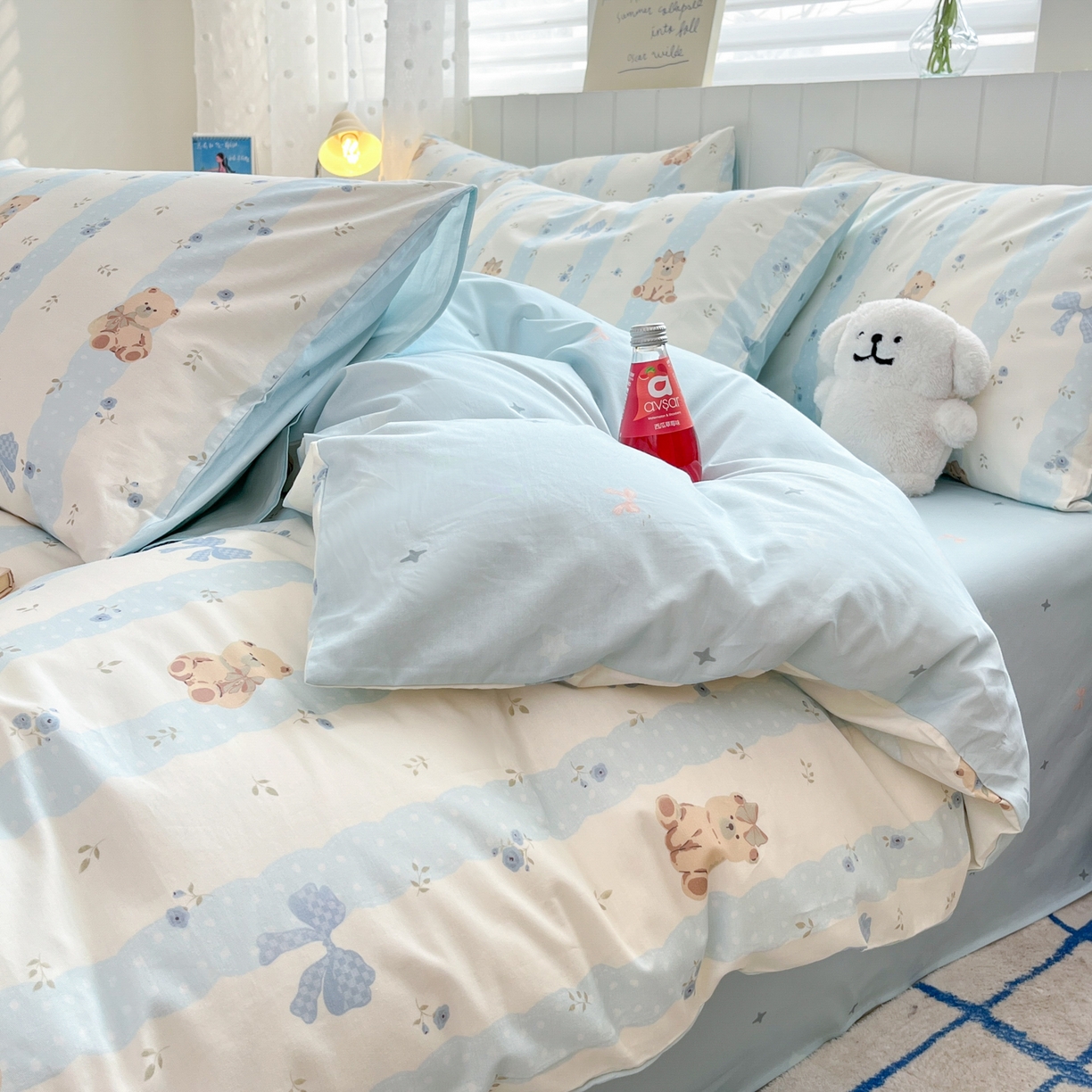 91家纺网 家纺一手货源 找家纺 晨希家居 2026春夏新款全棉纯棉小清新多规格四件套 焦糖小熊