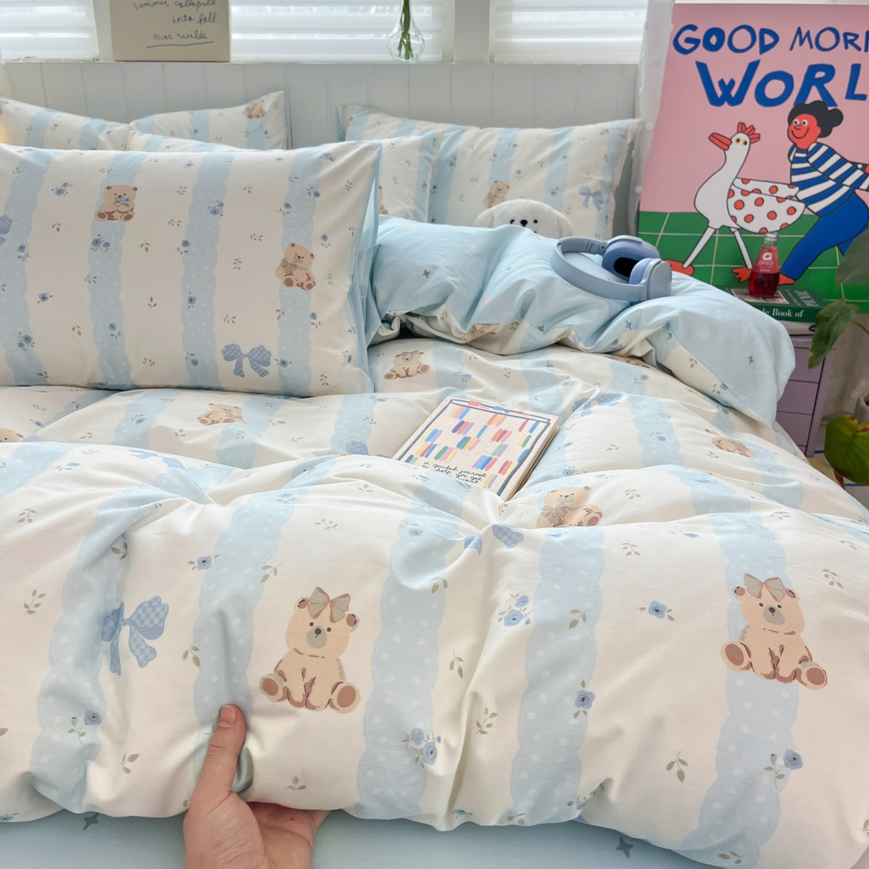 91家纺网 家纺一手货源 找家纺 晨希家居 2026春夏新款全棉纯棉小清新多规格四件套 焦糖小熊