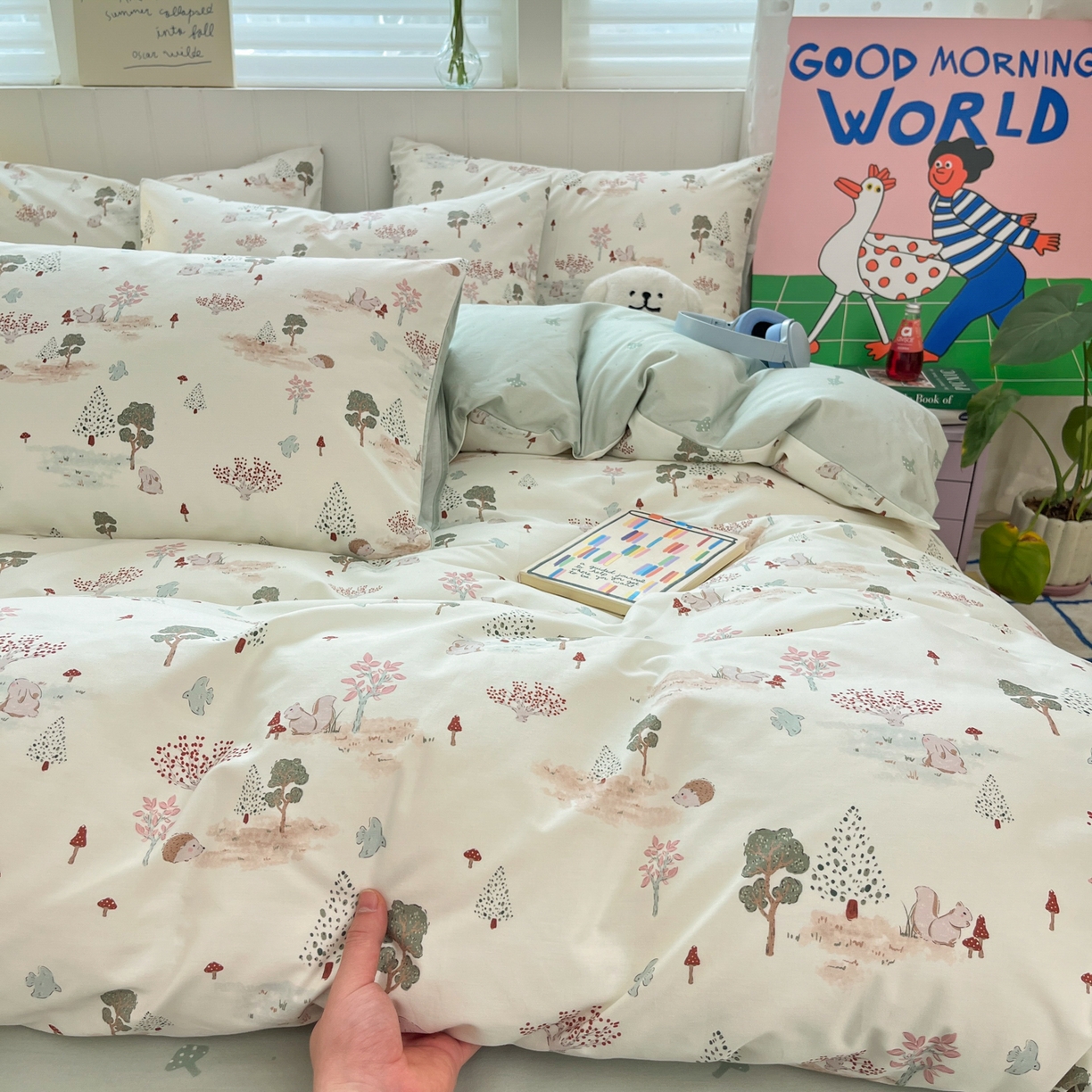 91家纺网 家纺一手货源 找家纺 晨希家居 2026春夏新款全棉纯棉小清新多规格四件套 松果梦