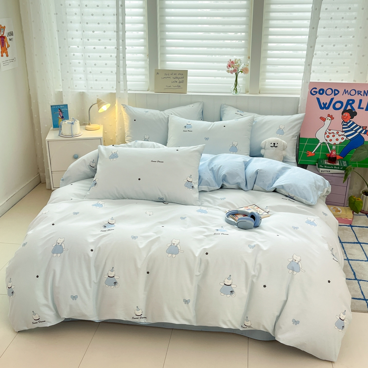 91家纺网 家纺一手货源 找家纺 晨希家居 2026春夏新款全棉纯棉小清新多规格四件套 小懒虫