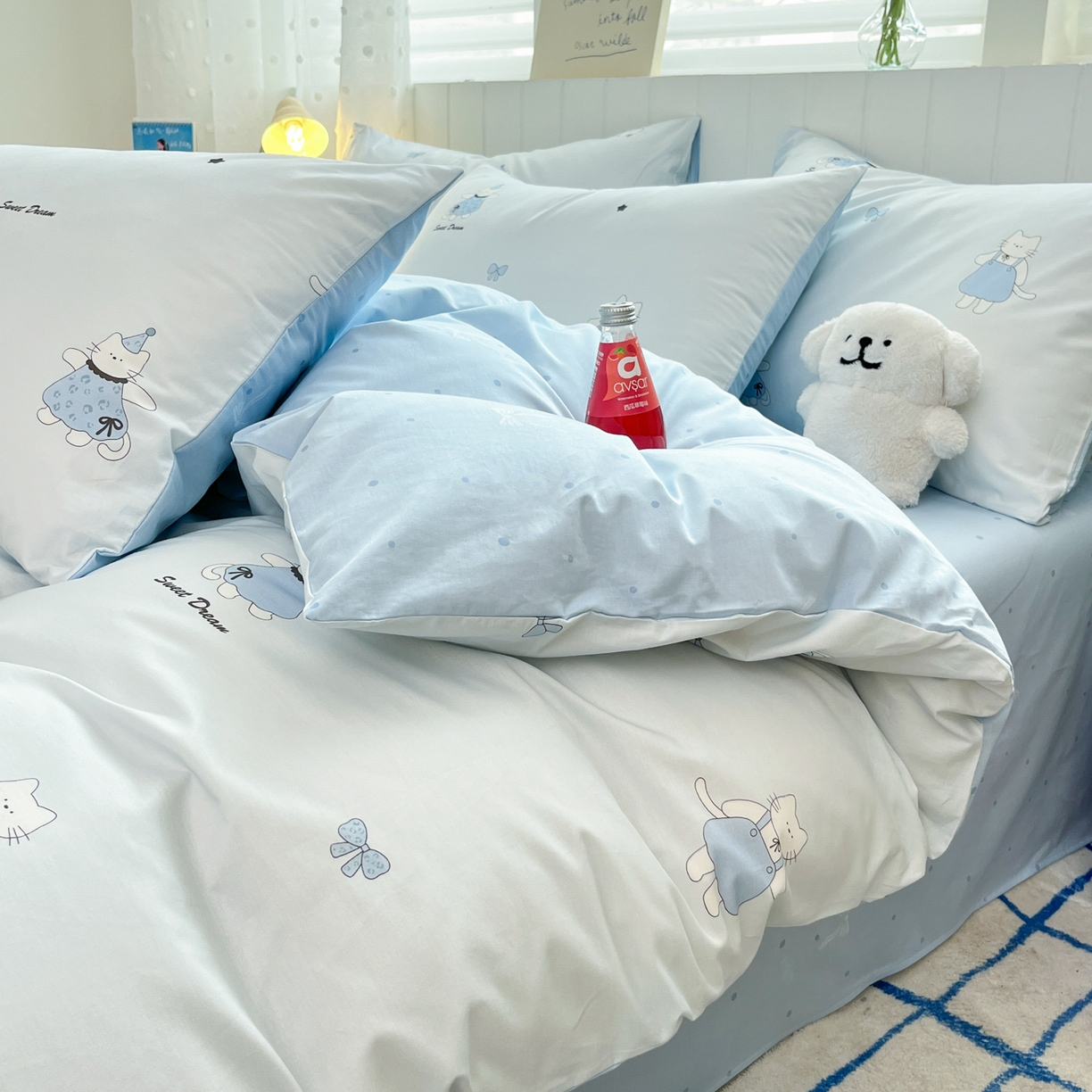 91家纺网 家纺一手货源 找家纺 晨希家居 2026春夏新款全棉纯棉小清新多规格四件套 小懒虫