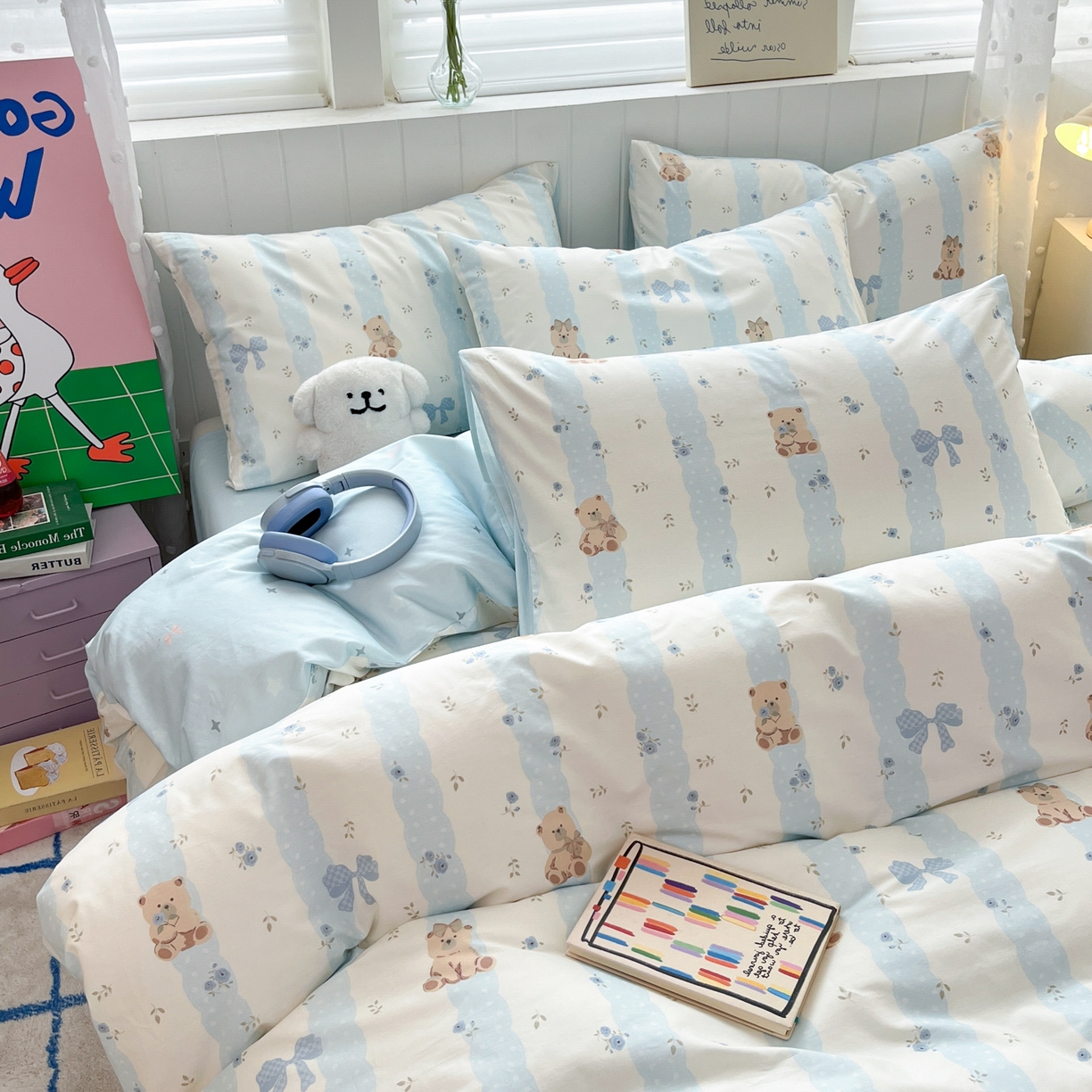 91家纺网 家纺一手货源 找家纺 晨希家居 2026春夏新款全棉纯棉小清新多规格四件套 焦糖小熊