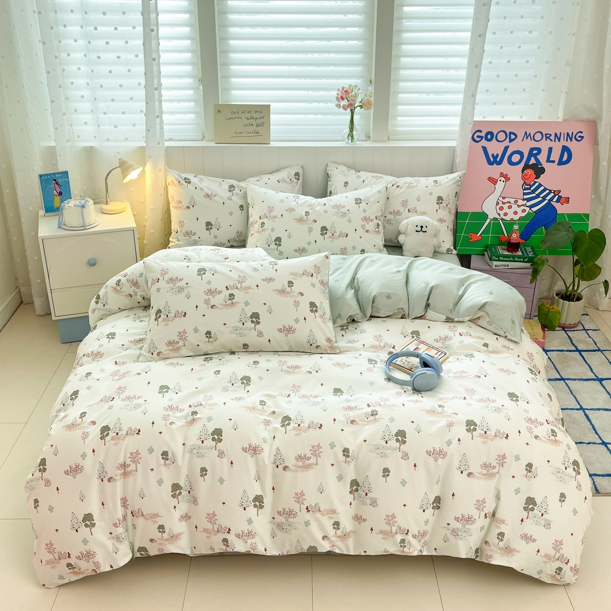 91家纺网 家纺一手货源 找家纺 晨希家居 2026春夏新款全棉纯棉小清新多规格四件套 松果梦