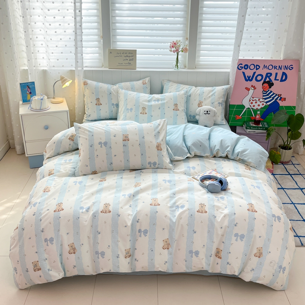 91家纺网 家纺一手货源 找家纺 晨希家居 2026春夏新款全棉纯棉小清新多规格四件套 焦糖小熊