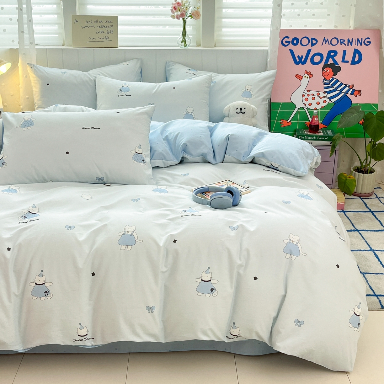 91家纺网 家纺一手货源 找家纺 晨希家居 2026春夏新款全棉纯棉小清新多规格四件套 小懒虫